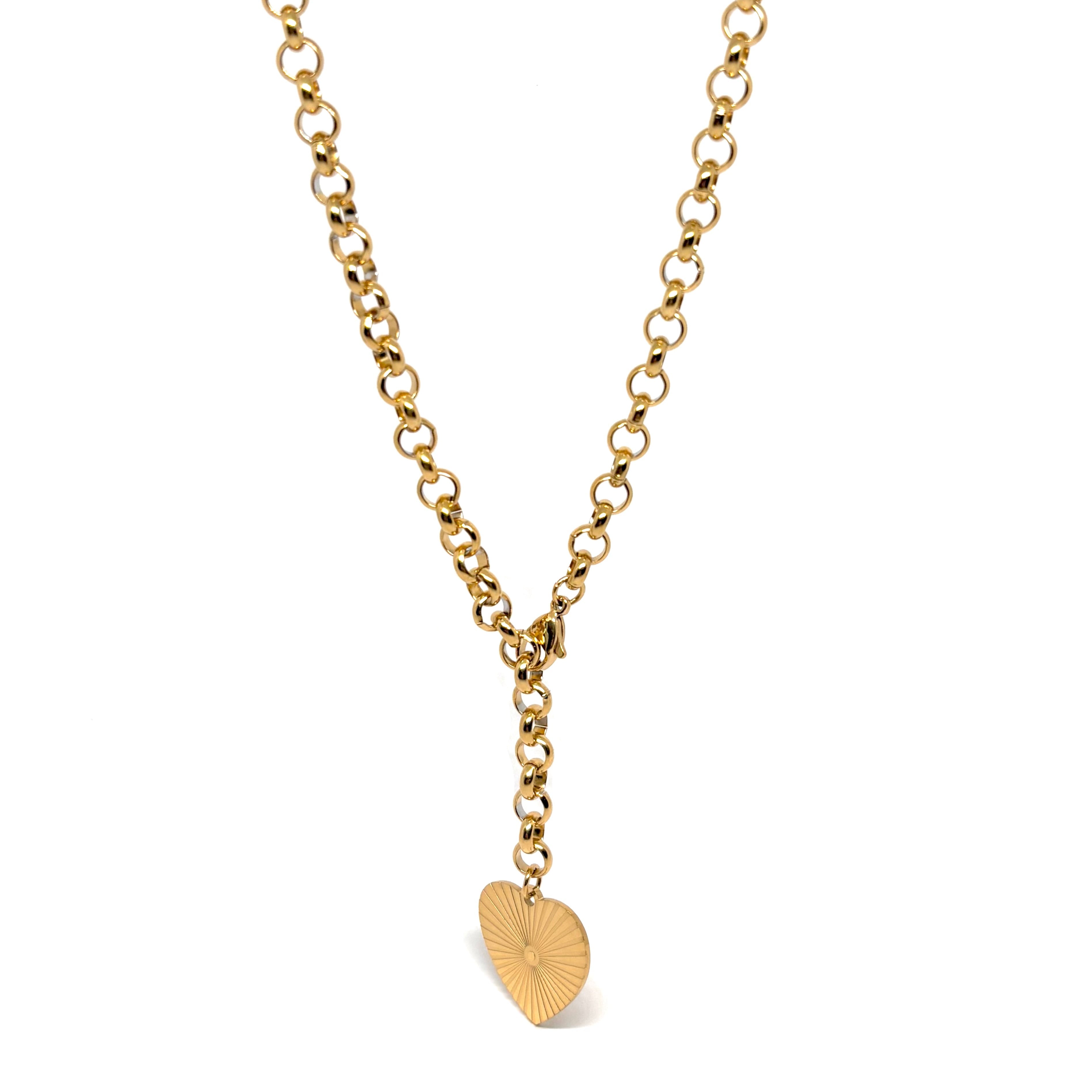 collier femme en acier inoxydable doré avec pendentif cœur gravé « rayons de soleil », chaîne à grosses mailles, bijou romantique urbain-chic à offrir